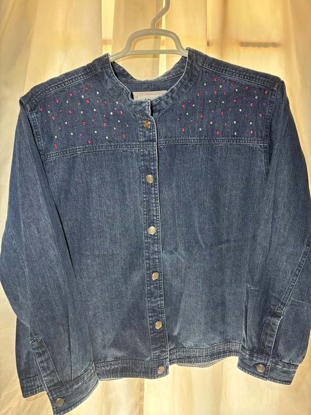 Krazy Kat Denim Jacket Size XXL Rhinestone Embellished Blue